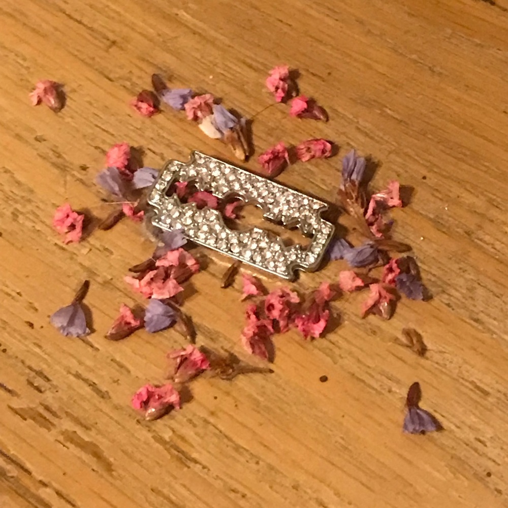 Rhinestone razor blade pendant